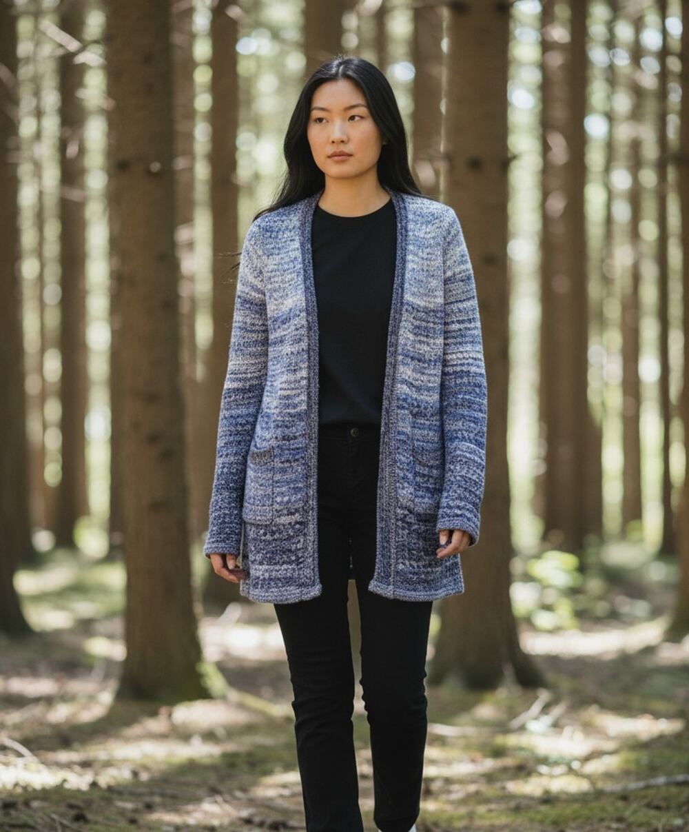 Coldwater Creek Cardigan Sweater Womens Medium Blue Hombre Knit Open Front